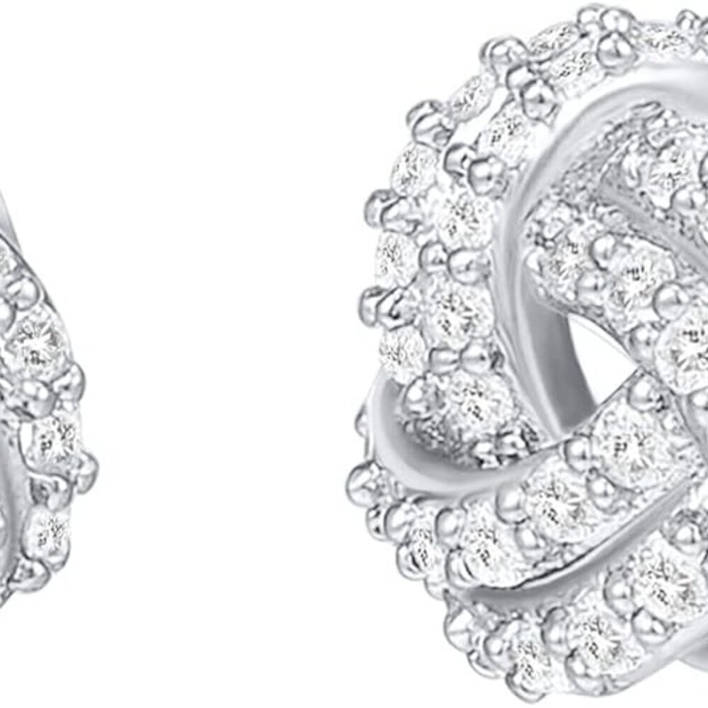 Sterling Silver Love Knot Stud Earrings 14K Gold Plated CZ Hypoallergenic